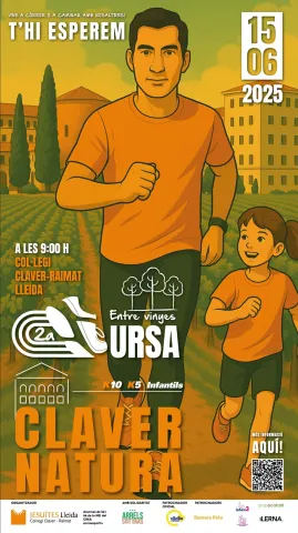 Cartell 2a Cursa Claver Natura Entrevinyes 2025, organitzada per Jesuïtes Lleida Col·legi Claver