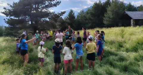 Alumnes de 3r de Primària fent activitats a la natura durant les colònies a Senet