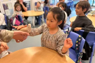 Un ocell al taller dels alumnes de primer de Primària de Jesuïtes Casp