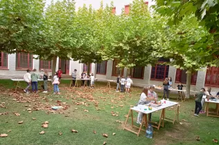 Grup d'alumnes de 5è de primària NEI escoltant la presentació en anglès dels seus companys i companyes sobre desastres naturals.