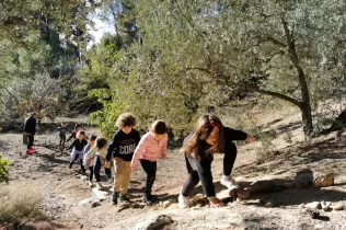 Alumnes de 1r de primària en una sessió de bosc del projecte Claver Ntura al bosc de l'escola