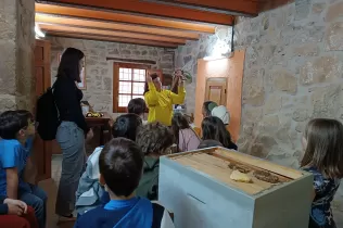 Alumnes de 2n de la PIN de Jesuïtes Lleida fent el taller d'apicultura a Cal Gort a la Pobla de Cèrvoles