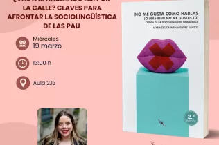 Cartell de la xerrada de sociolingüística a la UdL a l'alumnat de 2n de Batxillerat del Col·legi Claver sobre les PAU