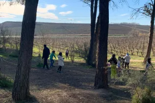 Alumnes de la PIN 3 de Jesuïtes Lleida en una sessió de bosc en el marc del projecte Claver Natura
