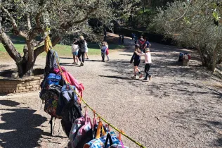 Mestres de l'escola Les Codinetes de Tarragona i d'una educadora del Centre de Recursos Pedagògics del Tarragonès, en la seva visita a Jesuïtes Lleida per conèixer el projecte d'escola bosc de Claver Natura. 