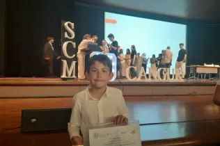 Dan Cabré a l'acte d'entrega de premis 2025 de la Societat Catalana de Matemàtiques