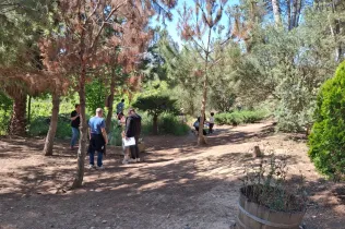 Famílies participant del Taller Natura al bosc del Claver amb els seus fills i filles de fins 3 anys