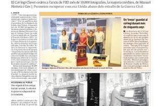 Notícia sobre l'acte oficial de donació a l'IEI del fons de Manuel Herrera i Ges per part del Col·legi Claver