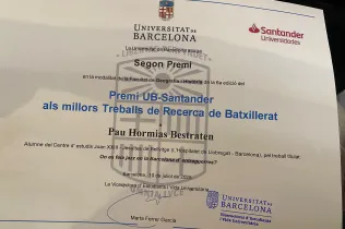 Pau Hormies de Jesuïtes Bellvitge premiat als premis UB-Santander