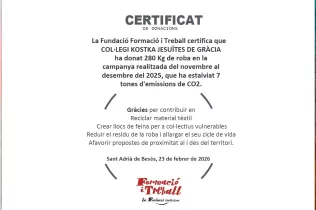 Certificat Càritas _ Foment del Treball_ Campanya recollida de roba 25